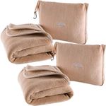 BlueHills Premium Soft 2-Pack Travel Blanket Pillows Airplane Large Plane Flight Throw Travel Blankets for Two in a Bag Compact Traveling Essentials Warm Travel Gifts Long Beige T205