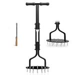 EEIEER Lawn Aerator, Lawn Scarifier Lawn Spike Aerator Manual Soil Aerating Tool with 15 pieces 6cm Solid Steel Spikes, Non-slip T-Handle, Grass Spike Aeration for Compacted Soils and Lawns