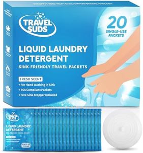 TravelSuds Laundry Detergent Sink Packets (20 pack) | Travel Laundry Detergent for Hand Washing in the Sink, Includes Free Sink Stopper | Pack of 20