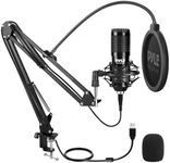 Pyle USB Microphone Boom Mic Kit - Audio Cardioid Condenser Mic w/Boom Arm Stand and Pop Filter - for Gaming PS4, Streaming, Podcast Kit, Studio, YouTube, Works w/Windows Mac PC PDMIKT140, Black