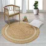 GRUHUM Handwoven Round Jute Cotton Area Rug 4ft Natural Fiber Round Boho Farmhouse Rustic Vintage Soft Braided Reversible EcoFriendly Rugs- Indoor Kitchen Bedroom Living Room Hallways (4' ft Circle)