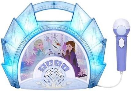 Frozen 2 Sing Along Boombox with Microphone, Built in Music, Flashing Lights, Real Working Mic for Kids Karaoke Machine, Connects Mp3 Player Aux in Audio Device