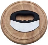 Checkered Chef Mezzaluna Chopper with Cutting Board Set - Rocker Knife - Mincing Knife with Cover and Herb Board - Round Wooden Curved Board