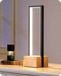 EDISHINE Touch Bedside Lamp, Dimmable LED Table Lamp 3 Colour Temperatures, Modern Square Small Lamp for Bedroom Living Room, Wooden Base, Black Aluminum Frame