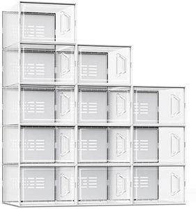 SEE SPRING XX-large 12 Pack Shoe Storage Box, Clear Plastic Stackable Shoe Organizer for Closet, Space Saving X-Large Sneaker Containers Bins Holders Fit up to Size 14 (Clear)