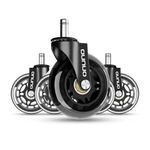 Office Chair Wheels, Hard Floor Castors, Set of 5, Mute Replacement, Scratch-Free on Hardwood & Carpet, 11mmx22mm Black