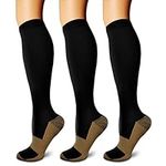 Copper Compression Socks (3 Pairs) 15-20 mmHg Circulation is Best Athletic & Daily for Men & Women, Running, Climbing, 01 Black, Small-Medium