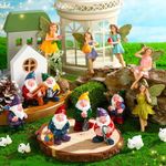 Geetery 47 Pcs Garden Accessories Garden Kit Miniature Fairies Gnome Figurines House Animals Cute Tiny Mushroom Mini Pond Bridge Micro Landscape Terrarium Ornaments for Home Garden