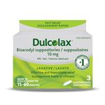 Dulcolax Bisacodyl Laxative Suppositories, 10mg Laxatives for Relief of Occasional Constipation Within 15-60 Minutes, Constipation Relief for Adults and Kids 12 and Over, Breastfeeding Women, 3 Count