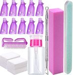 Nail Polish Remover Tools Kit - 500 Pcs Polish Remover Cotton Pads, 10 Pcs Purple Polish Remover Clips Caps, 1pc Nail Polish Remover Bottle, 1pc Cuticle Pusher, 1pc Nail Brush, 100/180 Grit Nail File and Rectangular Nail Buffer Block Tools