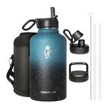 Water Bottle Half Gallon Insulated 64 oz with Straw&3 Lids, Coolflask Galaxy Large Metal Reusable Stainless Steel Vacuum Water flask Jug Thermo for Gym, Sports and Travel, Turquoise