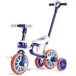 FAYDUDU 5 in 1 Toddler Bike Baby Trike with Parent Handle Bike for 2 Year Old Kids Tricycles for 2-4 Year Old Birthday Gift & Toys for Boy & Girl, Balance Training, Removable Pedals (Blue)