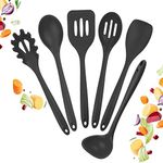 StarPack Premium XL Silicone Kitchen Utensil Set (6 Piece), High Heat Resistant to 480°F, Hygienic One-Piece Design, Large Non-Stick Spatulas & Serving Utensils (Gray Black)