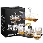 Oak & Steel - Whiskey Decanter Glass Spirit Dispenser, Rum, Scotch, Bourbon, Wine Carafe, Gifts for Men Sailing Ship Design Glasses Fathers Day Gift Set - 1000ml