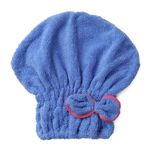 AUGEN Microfiber Fabric Bow Hair Towel/Hair Wrap, Cotton Hair Drying Cap, Hair Towel Lightweight Shower Cap Quick Dry Magic Cap Hair Towel Super Absorbent Towels Cap for Girls Women (Blue)