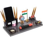 Acrylic Pen Stand Pencil Holders, for Office Table/Study Table/Office Desk/Office Stationery/Study Material with 1 Flag Smoke Black Color Pack of 1 (2 Special pen free)