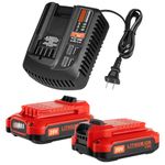 DONGPUCUN Cordless-tool-battery-packs Kit, 2Pack 20V 3.5Ah Replacement Craftsman V20 Lithium Battery and Charger for CMCB202 CMCB204 CMCB206 CMCB201 CMCB100 CMCB124 with CMCB104, 2A Fast Charger