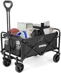 LUXCOL Collapsible Folding Outdoor Utility Wagon,Beach Wagon Cart with All Terrain Wheels & Drink Holders,Portable Sports Wagon for Camping, Shopping, Garden and Beach(Black)