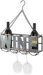 EXCELLO GLOBAL PRODUCTS Hanging or Wall Mounted Wine Rack: Wine Bottle Holder & Wine Glass Holder - EGP-HD-0032