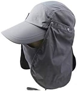 3CERA Outdoor 360 UV protection Sun block hat Folding visor fishing Nylon Cap hiking (grey)