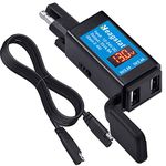 Heagstat Motorcycle Charger DC 12V to Dual USB Port Monitors Battery Voltage to Provide Power for GPS Navigation, with Voltmeter and Hand-Operated ON/Off