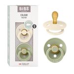 BIBS Colour Symmetrical Soother 2-Pack, BPA Free Dummy Pacifier, Symmetrical Nipple. Natural Rubber Latex, Made in Denmark. 0-6 Months (Pack of 2), Ivory / Sage