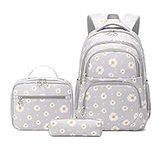 Daisy-Flower Print School Bag Backpack and Lunch Bag Set for Teens Girls Boys Bansusu Bookbag Travel Rucksack