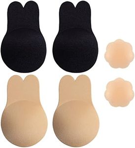 QoYKi Sticky Bra Strapless Sticky Invisible Push up Silicone Bra for Backless Dress with Nipple Covers Adhesive Bra(A&B Cup)