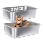 FUTAM Stainless Steel Litter Box 2 Pack,Medium Metal Litter Box for Kitty/Cat/Rabbits, Easy to Clean, Non Stick Litterbox No Smell for Adult Cats