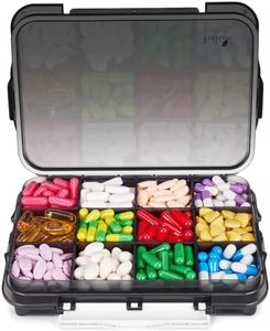 Fullicon Daily Travel Moisture Proof Pill Case with 12 Extra Large Compartment, Pill Organizer with 3 Secured Buckles, Large Supplement Box for Vitamin with Removable Dividers (Black)