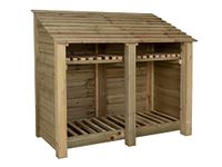 Arbor Garden Solutions Wooden log store 4ft (W-146cm, H-126cm, D-88cm), brown finish (With kindling shelf)