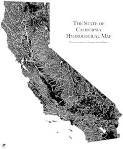 Muir Way Hydrological River Map of California - Watershed Topographic Wall Art for Home, Office, or Travel Decor - Unframed Flat Paper Print, 24x30