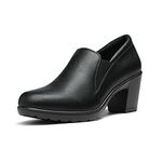 DREAM PAIRS Womens Mid Block Heels Ladies Sandals Slip-on Smart Work Office Dress Court Shoes DPU214-W,Size 8W,Black,DPU214-W