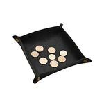 aolaso Leather Valet Tray, Leather Coin Tray Bedside Valet Tray Organizer Black Catchall Trinket Tray for Keys, Jewelry/Cell Phone/Candy- Men Gift