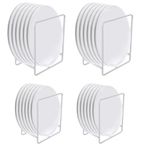 DAJAVE 4 Pcs Plate Rack Plate Organiser for Kitchen Cupboard Two Sizes Dish Storage Rack Upright Plate Storage Drying Display Rack White Plate Holder Plate Rack for Cupboard, Countertop, Cabinet