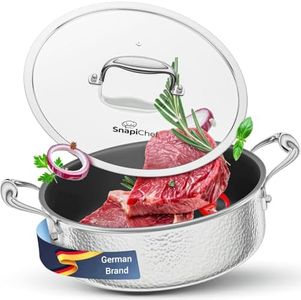 11.3 Inch Stainless Steel Saute Pan with Lid, Tri-Ply Saute 5-Quart, Induction Large Skillet, Deep Frying Pan, PFOA free, Non-Stick Coating, Dishwasher & Oven Safe, Suitable for Induction & Gas