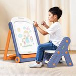 Baybee Little Artists Easel Board Set with Chair for Kids Drawing Activity Board, Multifunctional Foldable Height Adjustable Magnetic Drawing Board for 2 to 10 Years Kids Fun Learning Art Activity Set