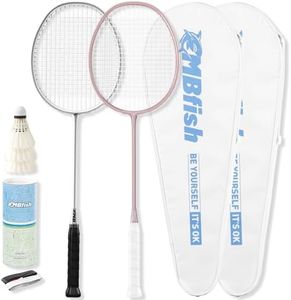 MBFISH Badminton Racket Set with 2 Carbon Fiber Racquets 5U, 3 Shuttlecocks, 2 Racket Grip Tapes and 2 Badminton Bag - Perfect for Outdoor Games and Gym 5U (Silver+Rosegold)