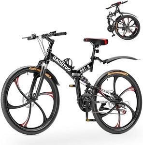 Betterland 26 Inch Mountain Bike, 21 Speeds Full Suspension Folding Bikes, Dual Disc Brake, High Carbon Steel Frame and Non-Slip Quick Release tire Bicycle for Men Women (HM-Black)