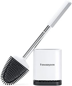 Fowooyeen Toilet Brush and Holder Set, Silicone Toilet Bowl Brush with Stainless Steel Handle, Toilet Cleaning Brush with Ventilated Drying Holder Black