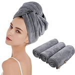 KinHwa Microfibre Hair Towel Wrap Soft and Absorbent Hair Turban Rapid Drying Hair Towel for Long Hair Women Girl 3 Pack Gray