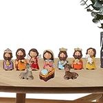 Pack of 10 Resin Nativity Ornaments Nativity Sets for Christmas Jesus Figures Sets with Virgin Mary Figures, Nativity Scene for Indoor and Outdoor Use