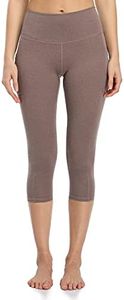 Colorfulkoala Women's High Waisted Yoga Capris 21" Inseam Leggings with Pockets (S, Heather Brown)