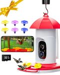 LongPlus® Hummingbird Feeder with Camera, Smart Bird Feeder Camera,Bird Feeders with Ant Moat, Bee Proof, Bird Watching Camera with 3 Feeding Ports,Instant Notification, Ideal Gift for Mom Bird Lovers