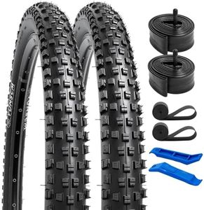 YUNSCM 2-PCS 26" Bike Tires 26x2.35/60-559 60TPI and 26" Bike Tubes with 2 Rim Strips Compatible with 26x2.30 26x2.35 26x2.40 Bicycle Tires and Tubes (Y-563)