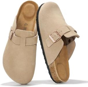 Project Cloud Mens Clogs - Full Grain Genuine Leather Memory Foam Clogs for Men Arch Support Cork Footbed - Non Slip Platform Mules (Brooklyn, SANSUE,9) Sand Suede