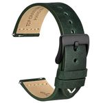 WOCCI 20mm Old-fashioned Watch Band for Men, Top Grain Leather, Black Matte Buckle (Army Green)