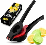Zulay Metal 2-In-1 Lemon Squeezer Manual - Sturdy, Max Extraction Hand Juicer Lemon Squeezer Gets Every Last Drop - Easy to Clean Manual Citrus Juicer - Easy-to-Use Lemon Juicer Squeezer - Black/Red