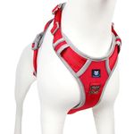 HANK Dog Harness for Big Dogs - 3M Night Reflective - 4 Adjustable Buckles - Chest (Min 32 - Max 42" inches) (X-Large, Red - Grey Design)