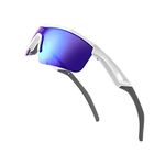 FEISEDY Kids Teens Sports Polarized Sunglasses TR90 Frame Boys Girls Cycling Baseball B2454 (White-blue, 125)